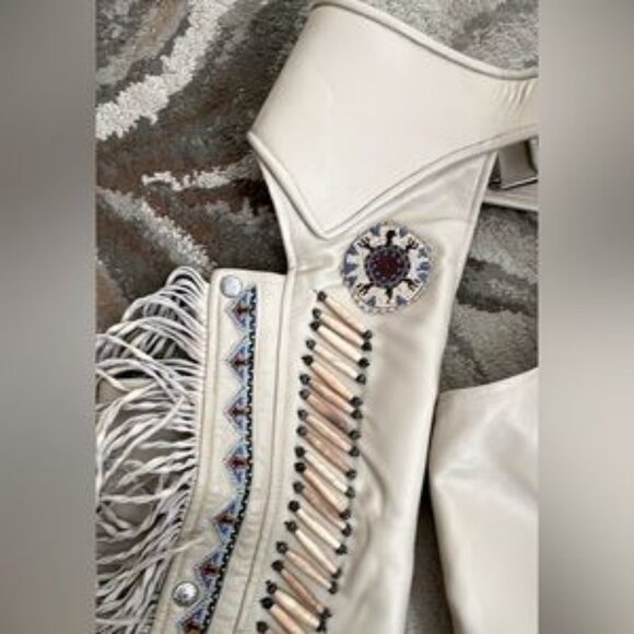 Real 100% Leather Tribe fringe pants festival motorcycle Native American chaps - Picture 7 of 16